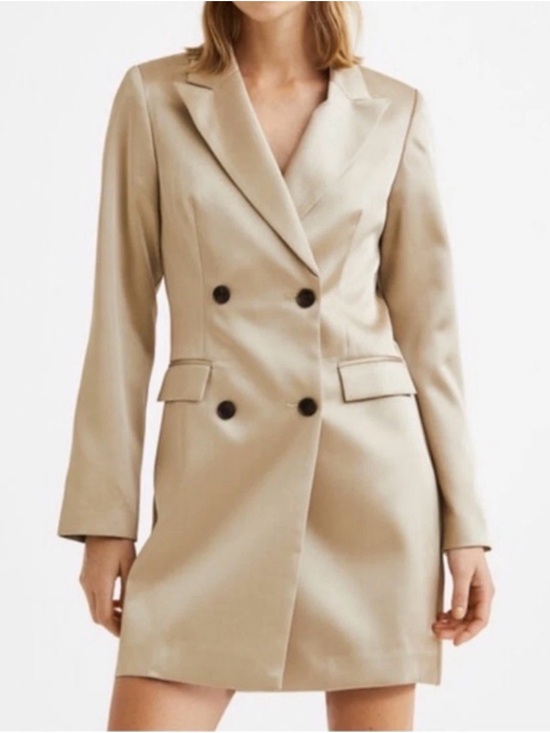 H&M Jackets & Blazers - H&M Champagne Double Breasted Satin Dress/Blazer Jacket Sz M